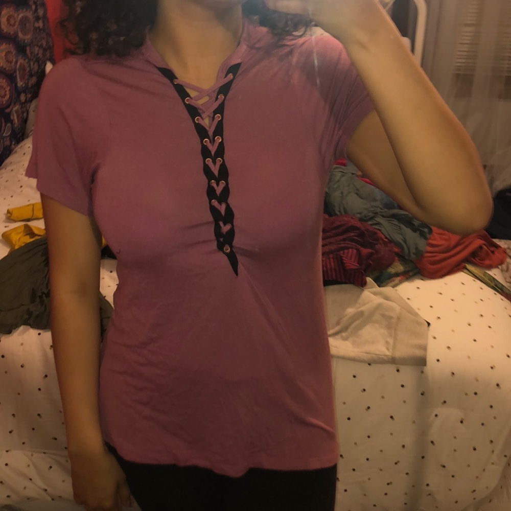 Dark pink Express tie up top